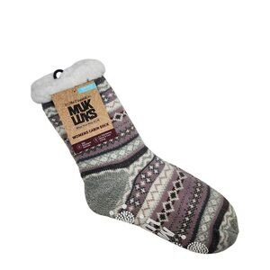 Muk Luks Womens Cabin Sock Soft Purple S/M Warm & Cozy Lining Slip Resistant Out